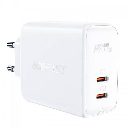 Адаптер мережевий ACEFAST GaN A29 |2Type-C, 50W/3A, PD/QC| white