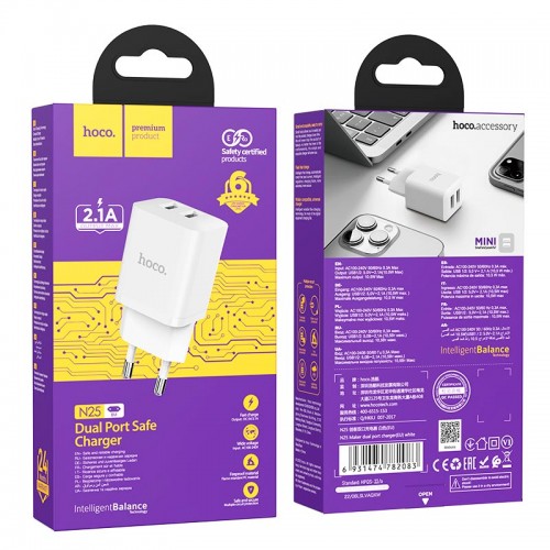 Адаптер сетевой HOCO Maker dual port charger N25 |2USB, 2.1A|