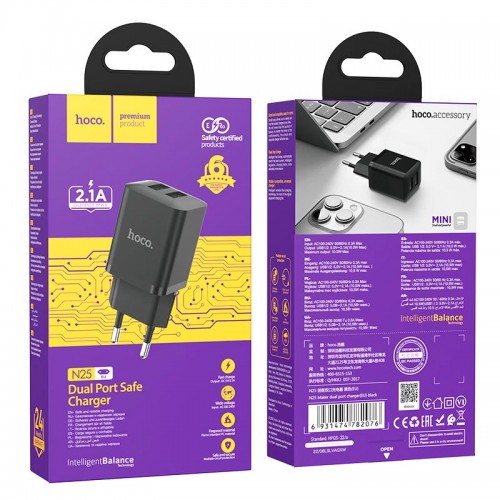 Адаптер сетевой HOCO Maker dual port charger N25 |2USB, 2.1A|