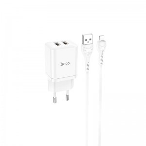 Адаптер мережевий Hoco Lightning Cable Maker dual port charger set N25 |2USB, 2.1A| white