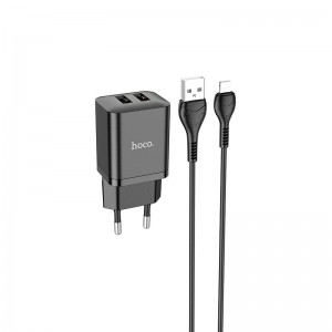 Адаптер мережевий Hoco Lightning Cable Maker dual port charger set N25 |2USB, 2.1A| black