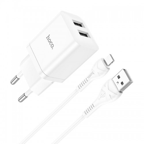 Адаптер сетевой HOCO Lightning Cable Maker dual port charger set N25 |2USB, 2.1A|