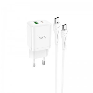 Адаптер мережевий HOCO Type-C to Type-C Cable founder charger set N28 |1USB/1Type-C, 20W/3A, PD/QC| white