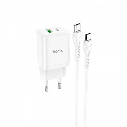 Адаптер мережевий HOCO Type-C to Type-C Cable founder charger set N28 |1USB/1Type-C, 20W/3A, PD/QC| white