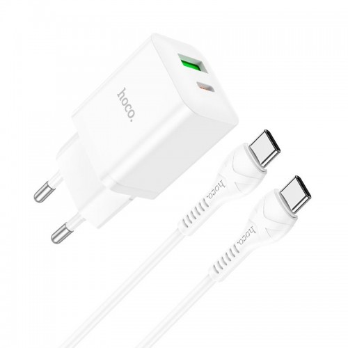 Адаптер мережевий HOCO Type-C to Type-C Cable founder charger set N28 |1USB/1Type-C, 20W/3A, PD/QC| white