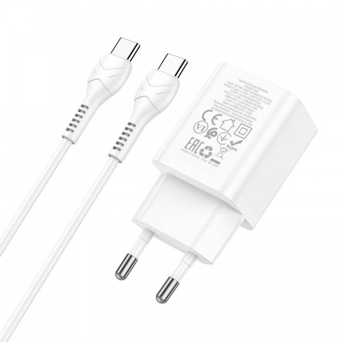 Адаптер мережевий HOCO Type-C to Type-C Cable founder charger set N28 |1USB/1Type-C, 20W/3A, PD/QC| white