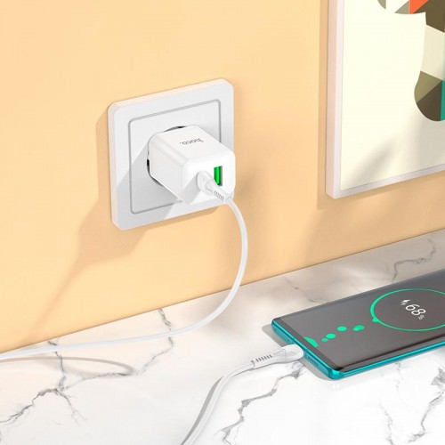 Адаптер мережевий HOCO Type-C to Type-C Cable founder charger set N28 |1USB/1Type-C, 20W/3A, PD/QC| white