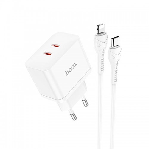 Адаптер мережевий HOCO Type-C to Lightning Cable Triumph charger set N29 |2Type-C, 35W/3A, PD/QC| white