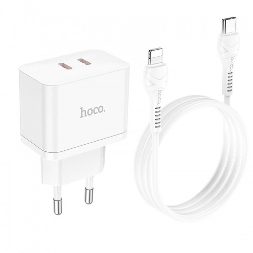 Адаптер мережевий HOCO Type-C to Lightning Cable Triumph charger set N29 |2Type-C, 35W/3A, PD/QC| white