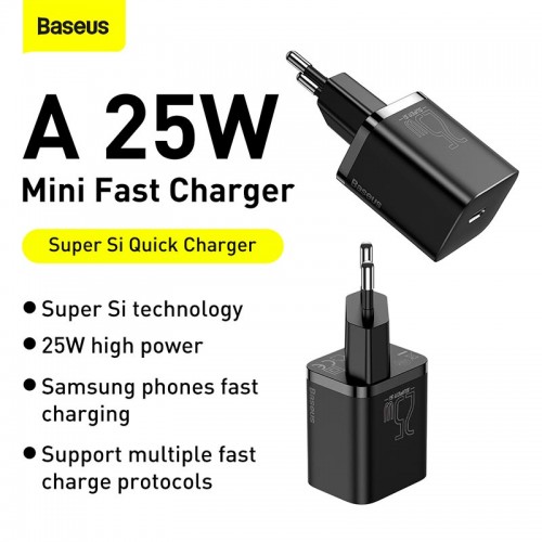 Адаптер мережевий Baseus Super si Quick Charger 1C |1Type-C, QC/PD, 25W| black
