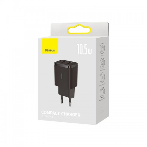 Адаптер мережевий Baseus Compact Charger 2U |2USB, 2.1A/10.5W| (CCXJ010201) black