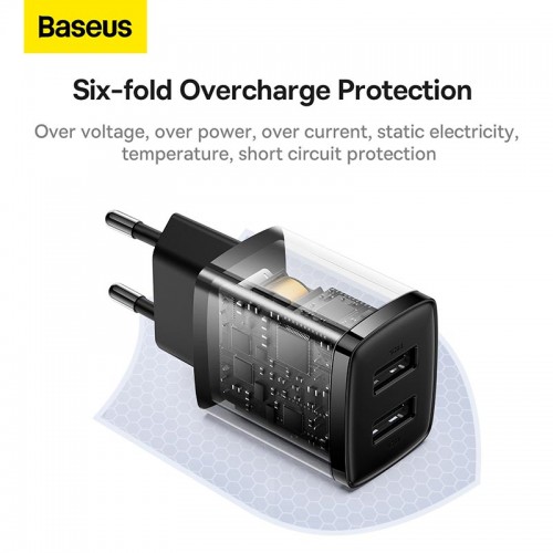 Адаптер мережевий Baseus Compact Charger 2U |2USB, 2.1A/10.5W| (CCXJ010201) black