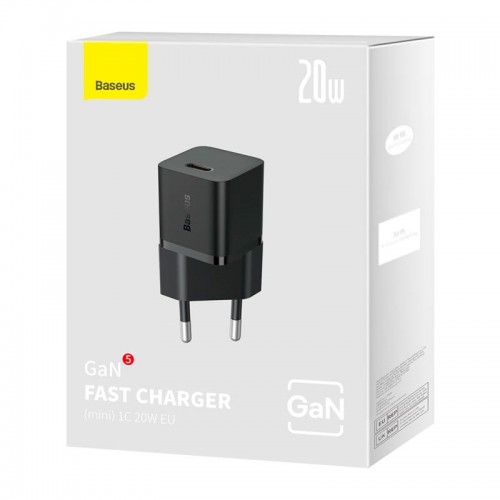 Адаптер мережевий OS-Baseus GaN5 Fast Charger (mini) 1C |1Type-C, QC/PD, 20W| black