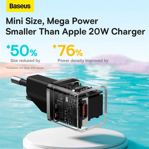 Адаптер мережевий OS-Baseus GaN5 Fast Charger (mini) 1C |1Type-C, QC/PD, 20W| black
