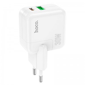 Адаптер мережевий Hoco Lucky dual-port charger C111A |1USB/1Type-C, 30W/3A, PD/QC| white