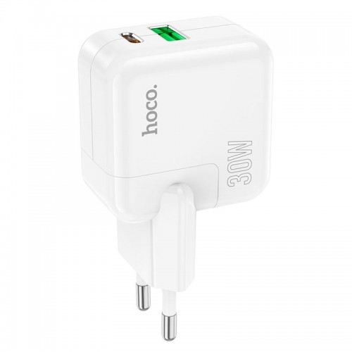 Адаптер сетевой HOCO Lucky dual-port charger C111A |1USB/1Type-C, 30W/3A, PD/QC|