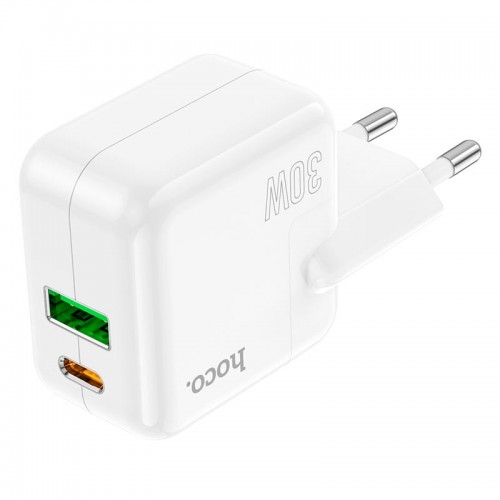 Адаптер сетевой HOCO Lucky dual-port charger C111A |1USB/1Type-C, 30W/3A, PD/QC|