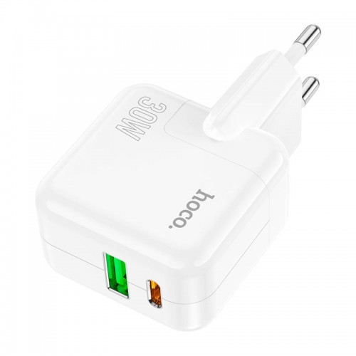 Адаптер сетевой HOCO Lucky dual-port charger C111A |1USB/1Type-C, 30W/3A, PD/QC|