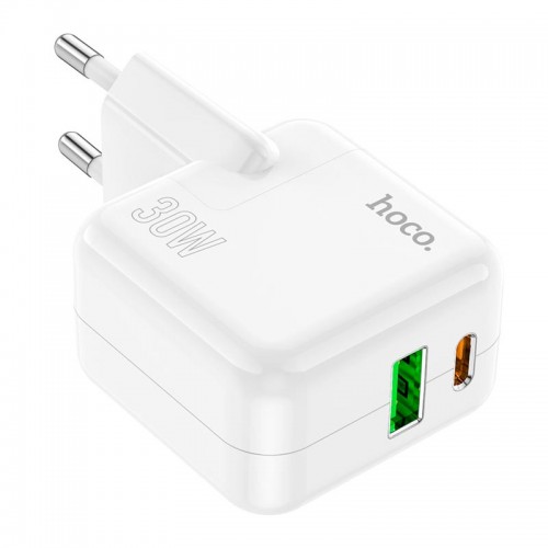 Адаптер сетевой HOCO Lucky dual-port charger C111A |1USB/1Type-C, 30W/3A, PD/QC|