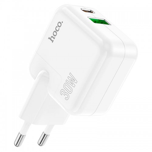 Адаптер сетевой HOCO Lucky dual-port charger C111A |1USB/1Type-C, 30W/3A, PD/QC|