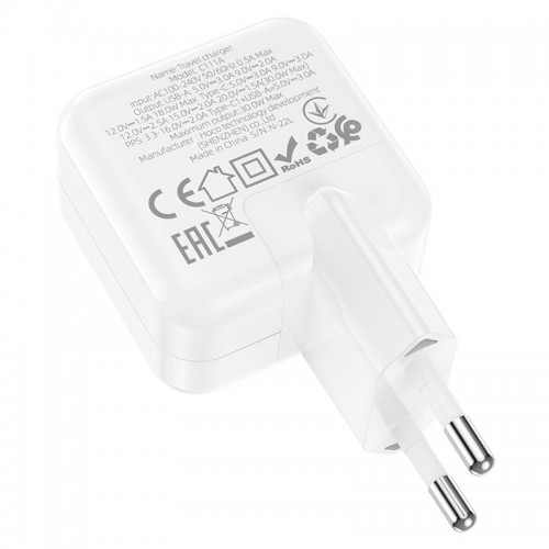 Адаптер сетевой HOCO Lucky dual-port charger C111A |1USB/1Type-C, 30W/3A, PD/QC|