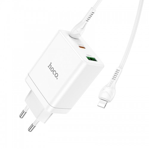 Адаптер мережевий Hoco Type-C to Lightning Cabel Start three-port charger N33 |1USB/2Type-C, PD/QC, 35W/3A| white