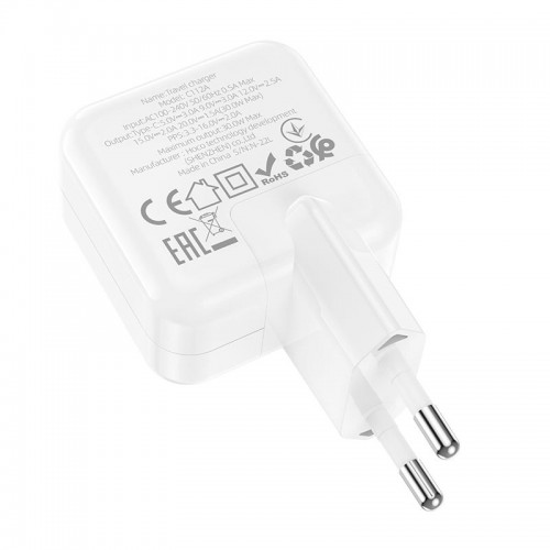 Адаптер мережевий HOCO Advantage single port charger C112A |Type-C, 30W/3A, PD/QC| white
