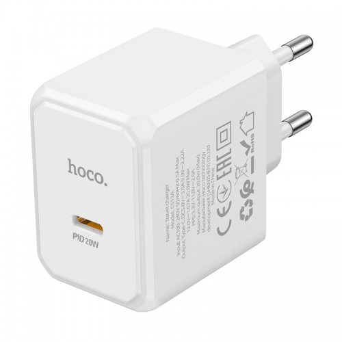 Адаптер мережевий HOCO Ocean single port charger CS13A |1type-C, 20W/3A, PD/QC| black