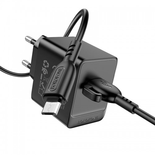 Адаптер мережевий Borofone Micro USB cable Erudite BAS12A |1USB, 18W/3A, QC3.0| black