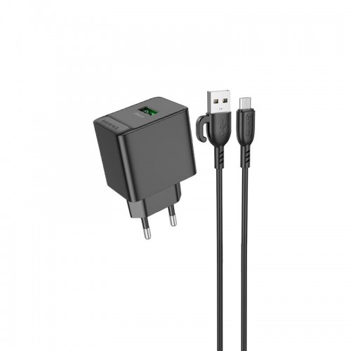 Адаптер мережевий Borofone Micro USB cable Erudite BAS12A |1USB, 18W/3A, QC3.0| black