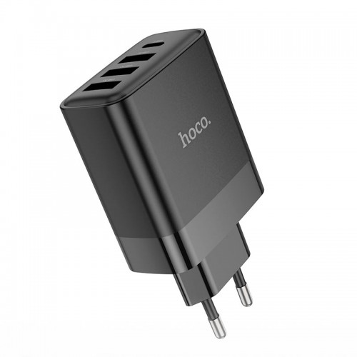 Адаптер мережевий Hoco Intelligent four-port C127A |3USB/1TypeC, 45W/3A, PD/QC| black