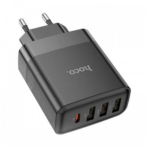 Адаптер мережевий Hoco Intelligent four-port C127A |3USB/1TypeC, 45W/3A, PD/QC| black