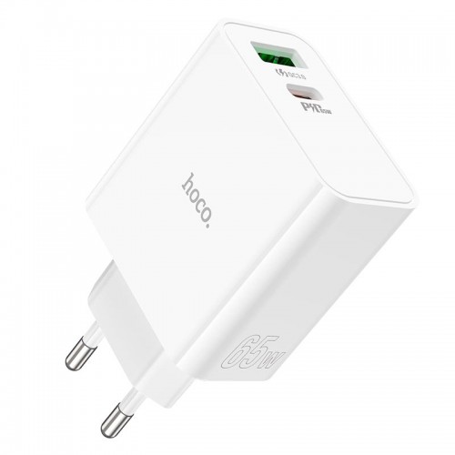 Адаптер мережевий HOCO Awesome C113A |1USB/1Type-C, 65W/3A, PD/QC| white