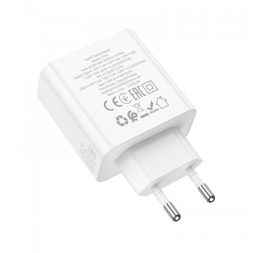 Адаптер мережевий HOCO Awesome C113A |1USB/1Type-C, 65W/3A, PD/QC| white