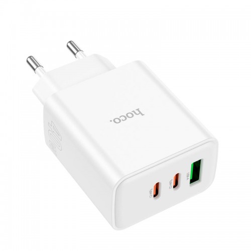 Адаптер мережевий HOCO Pure power three-port C126A |1USB/2Type-C, 40W/3A, PD/QC| white
