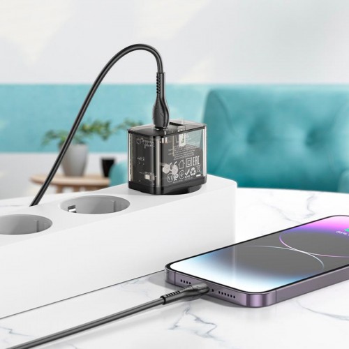 Адаптер сетевой HOCO Dazzling dual-port N34 |1USB/1Type-C, 20W/3A, PD/QC|