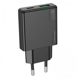 Адаптер мережевий Hoco Delgado dual Port charger N38 |1USB/1Type-C, 20W/3A, PD/QC| black