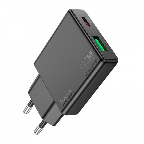 Адаптер мережевий Hoco Delgado dual Port charger N38 |1USB/1Type-C, 20W/3A, PD/QC| black