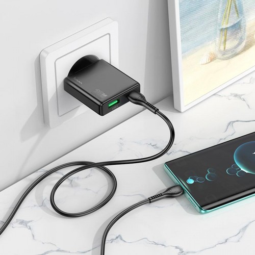 Адаптер мережевий Hoco Delgado dual Port charger N38 |1USB/1Type-C, 20W/3A, PD/QC| black