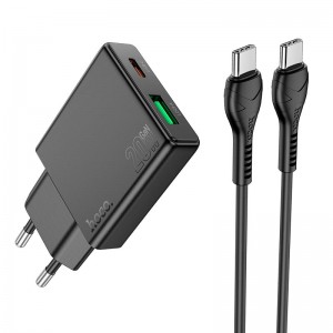 Адаптер мережевий HOCO Type-C to Type-C Delgado dual Port charger N38 |1USB/1Type-C, 20W/3A, PD/QC| black