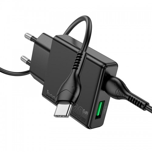 Адаптер мережевий HOCO Type-C to Type-C Delgado dual Port charger N38 |1USB/1Type-C, 20W/3A, PD/QC| black