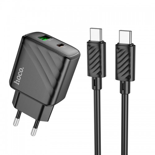 Адаптер мережевий HOCO Type-C to Type-C cable Sunlight dual-port charger CS23A |1USB/1Type-C, 30W/3A, PD/QC| black