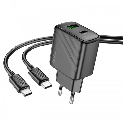Адаптер мережевий HOCO Type-C to Type-C cable Sunlight dual-port charger CS23A |1USB/1Type-C, 30W/3A, PD/QC| black