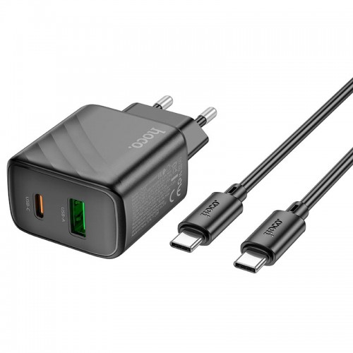 Адаптер мережевий HOCO Type-C to Type-C cable Sunlight dual-port charger CS23A |1USB/1Type-C, 30W/3A, PD/QC| black