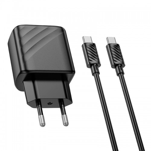 Адаптер мережевий HOCO Type-C to Type-C cable Sunlight dual-port charger CS23A |1USB/1Type-C, 30W/3A, PD/QC| black