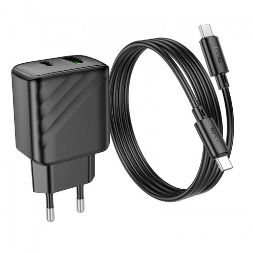 Адаптер мережевий HOCO Type-C to Type-C cable Sunlight dual-port charger CS23A |1USB/1Type-C, 30W/3A, PD/QC| black