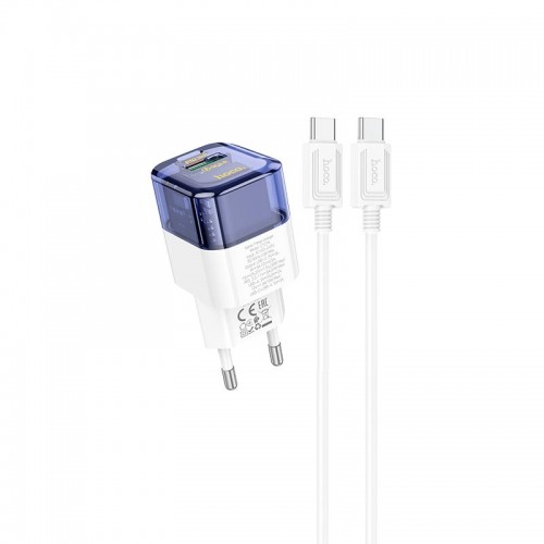 Адаптер мережевий HOCO Type-C to Type-C cable Platinum dual-port C131A |1USB/1Type-C, 30W/3A, PD/QC| transparent-black