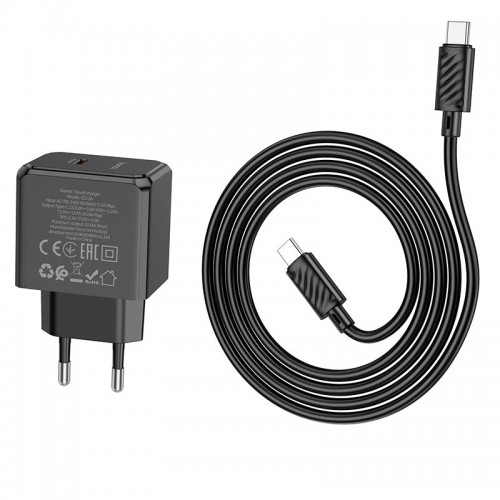 Адаптер мережевий HOCO Type-C to Type-C cable Ocean single port charger CS13A |1type-C, 20W/3A, PD/QC| black