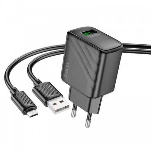 Адаптер мережевий Hoco Micro USB cable rich single port charger CS21A |1USB, 18W/3A, QC| black