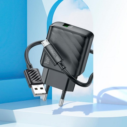 Адаптер мережевий Hoco Micro USB cable rich single port charger CS21A |1USB, 18W/3A, QC| black
